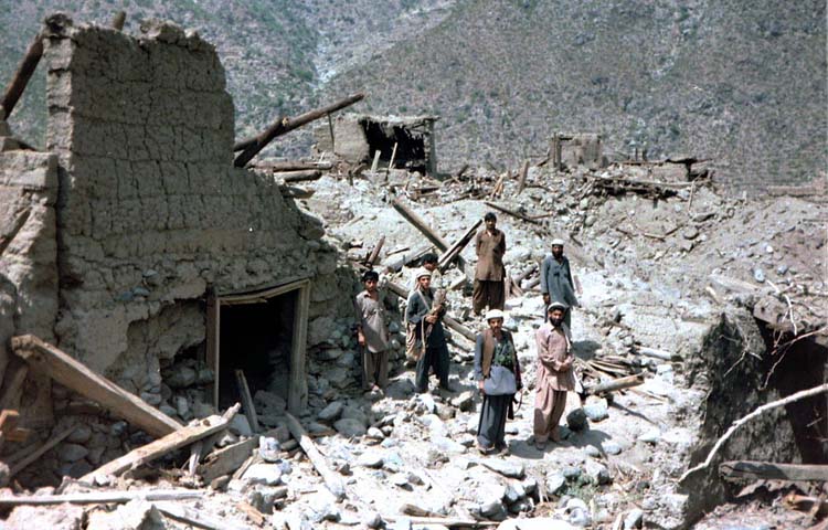 Bombed-out Sao village in Kunar Valley, Afghanistan, 1985