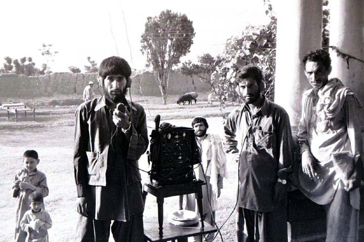 Mujahideen in Munda dir district communicating by radio with comrades fighting in Kunar Afghanistan 1985